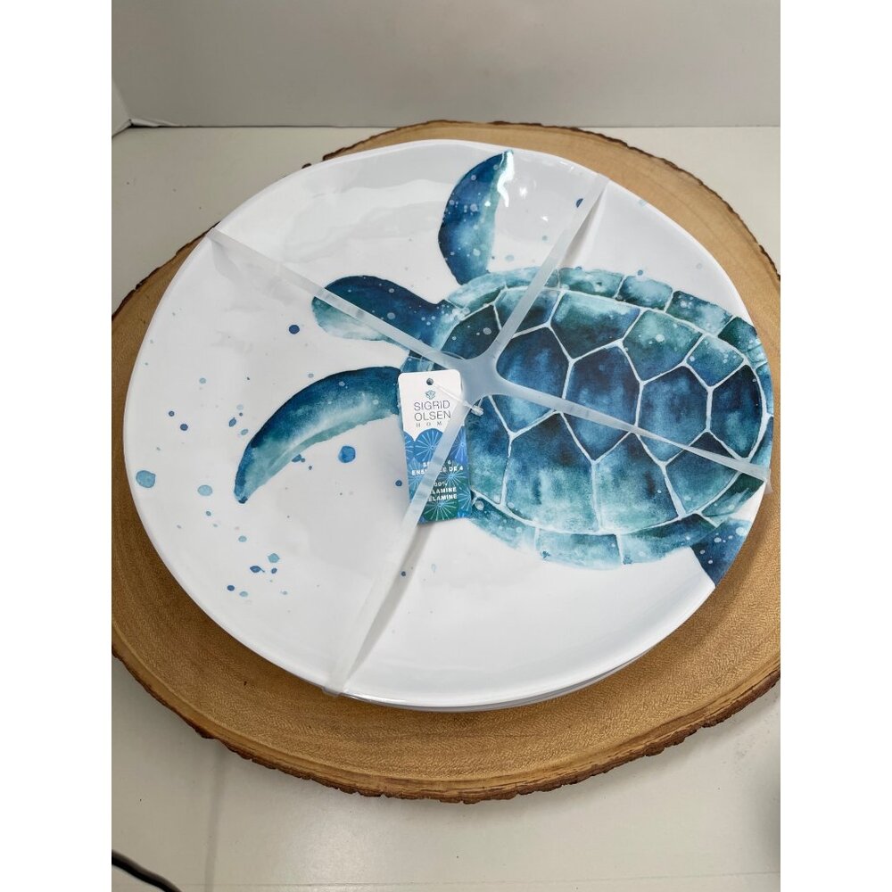 Sigrid‎ Olsen Home Set Of 4 Melamine Plates With Sea Turtle Design New!